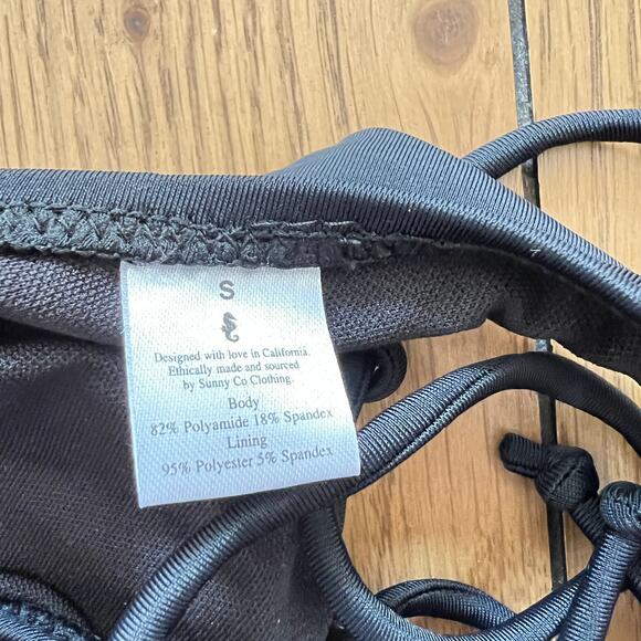 Sunny Co The Bianca Black Plunge Lace Up One Piece Bathing Suit Womens S NWOT - Picture 6 of 7